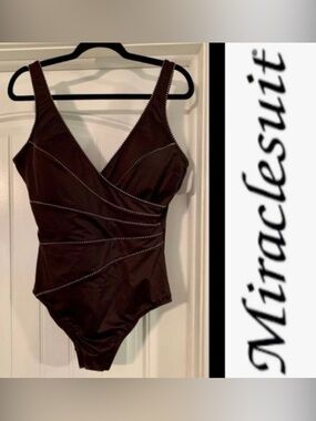 Miraclesuit One Piece Crossover Swimsuit in Chocolate Brown New